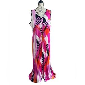 Karl Lagerfeld Paris Pleated Sleeveless Dress Pink Orange Geometric NWT 14 Bold